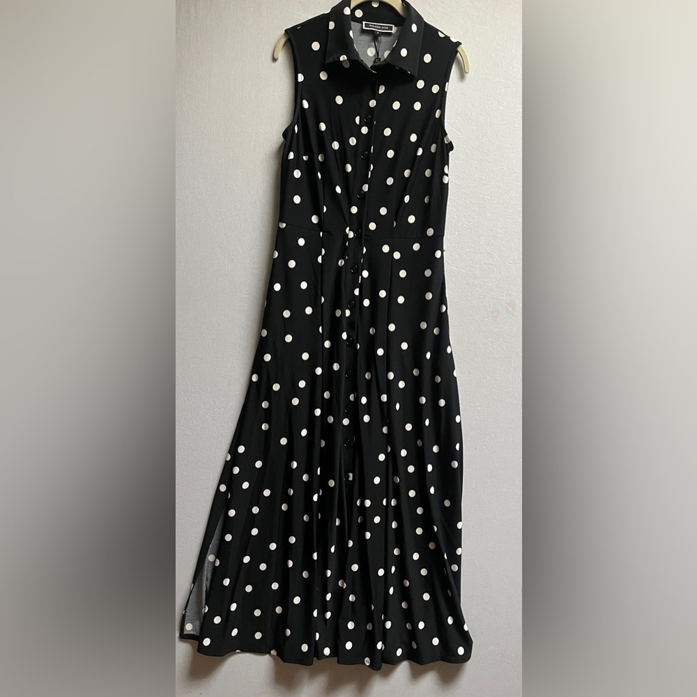 Melanie Lyne Black White Polka Dot Sleeveless Maxi Dress Size 4